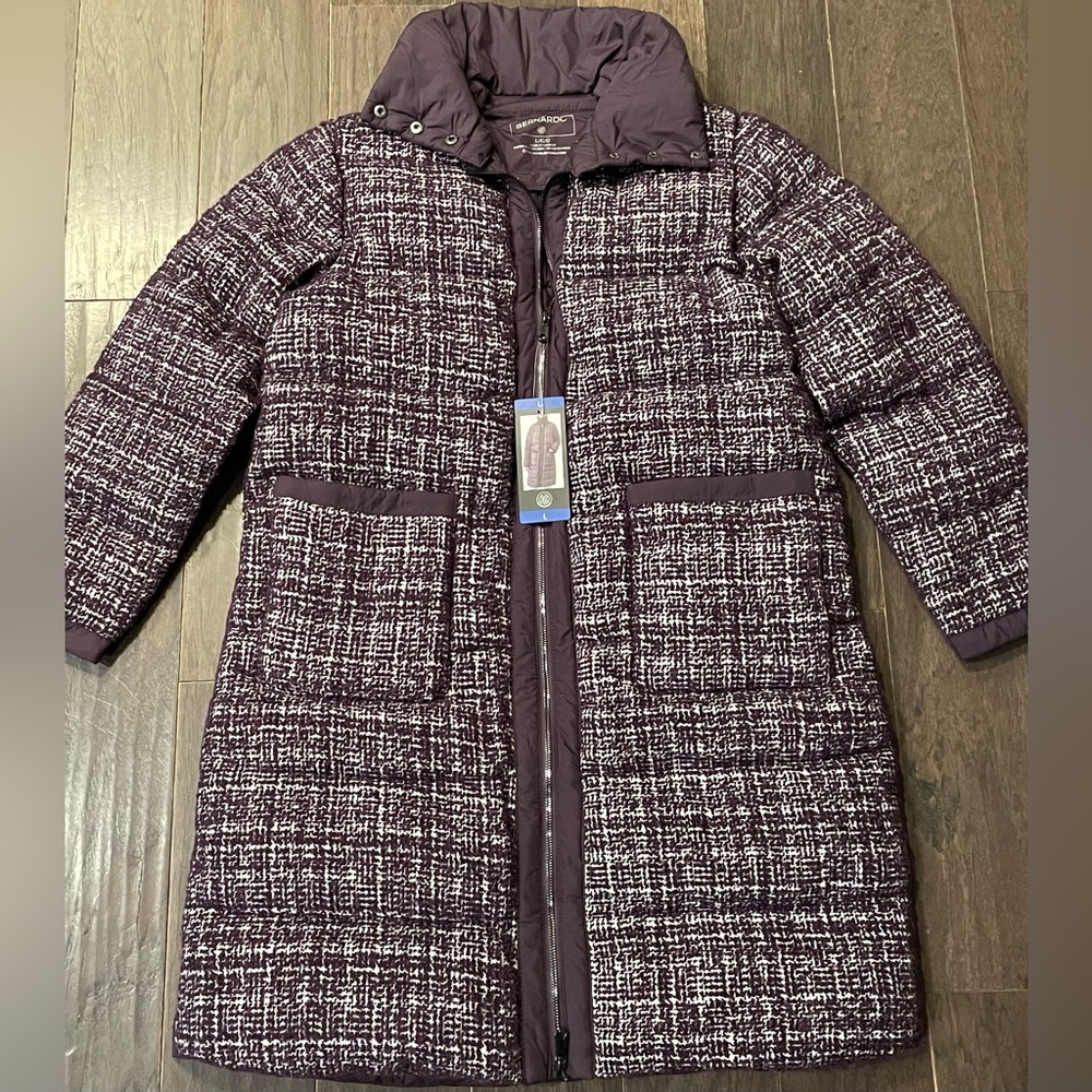 Bernardo Reversible Mixed 
 Puffer Coat with Removable  Collar Purple L NWT